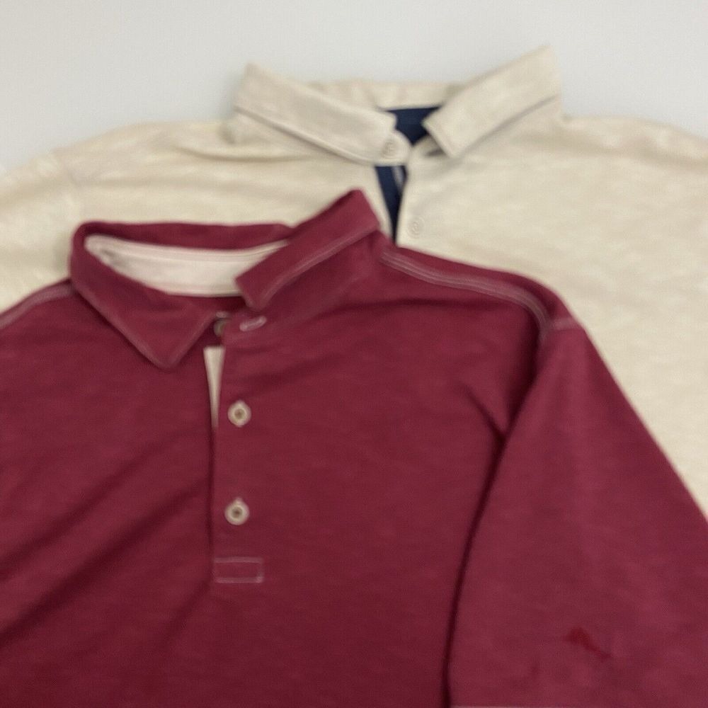 Tommy Bahama Mens Polo Size Large Lot‎ 2 Contrasting Trim Short Sleeve Read